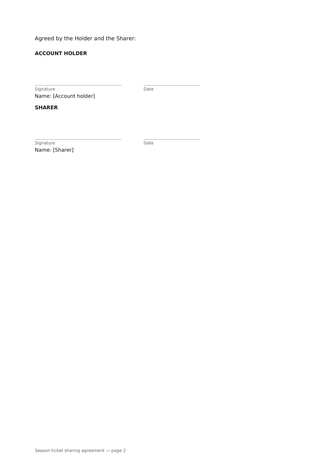Season ticket sharing agreement — page 2 of 2