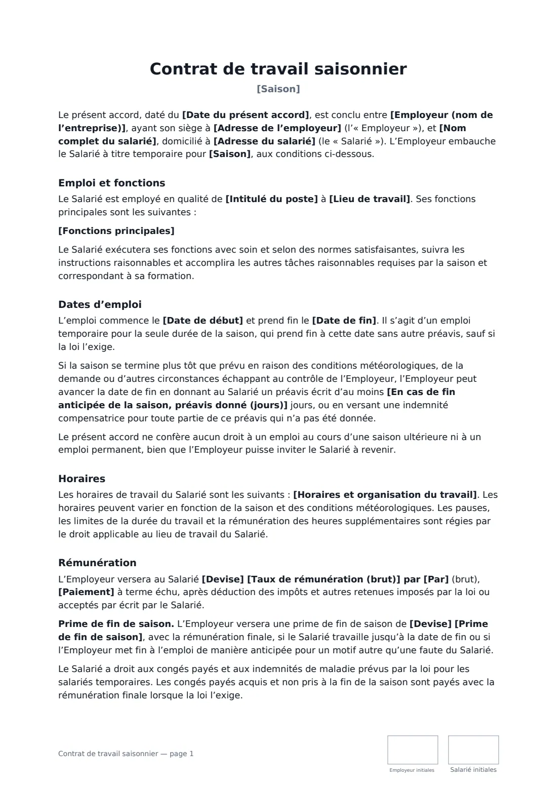 Contrat de travail saisonnier — page 1 sur 3