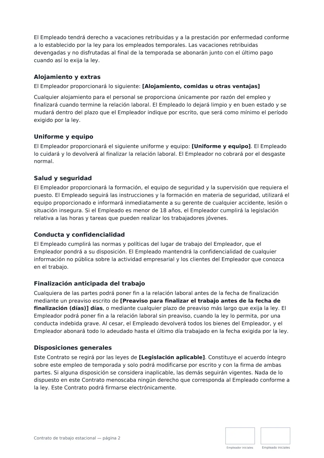 Contrato de trabajo estacional: página 2 de 3