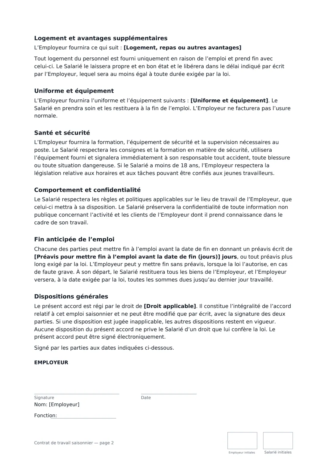 Contrat de travail saisonnier — page 2 sur 3