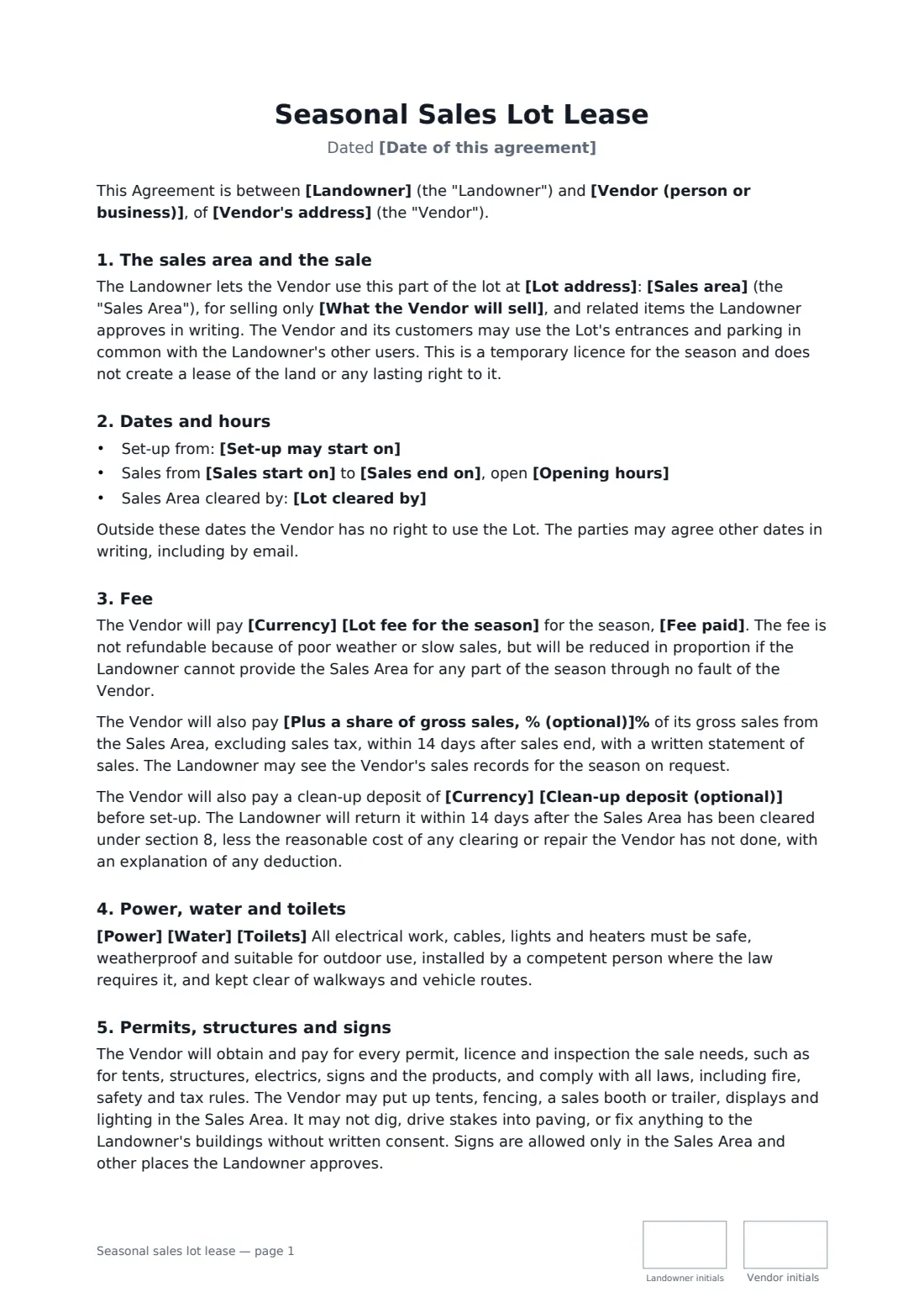 Seasonal sales lot lease — page 1 of 3