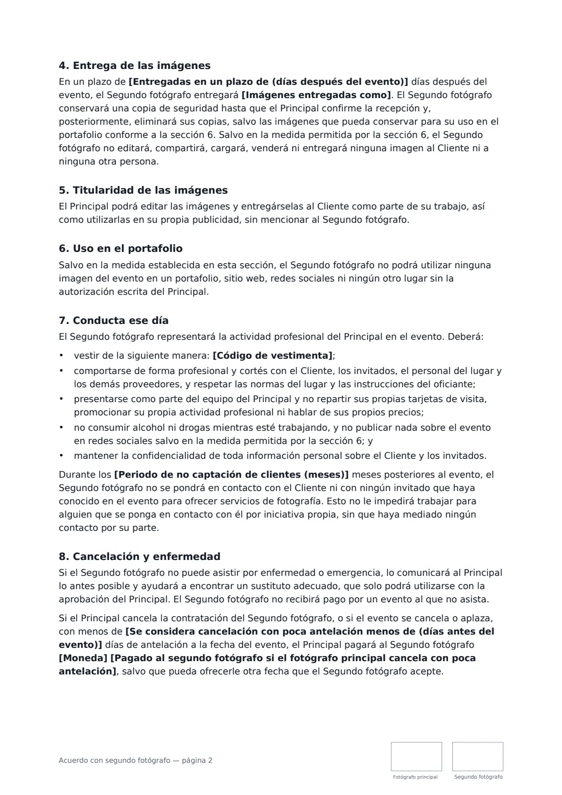 Acuerdo con segundo fotógrafo: página 2 de 3