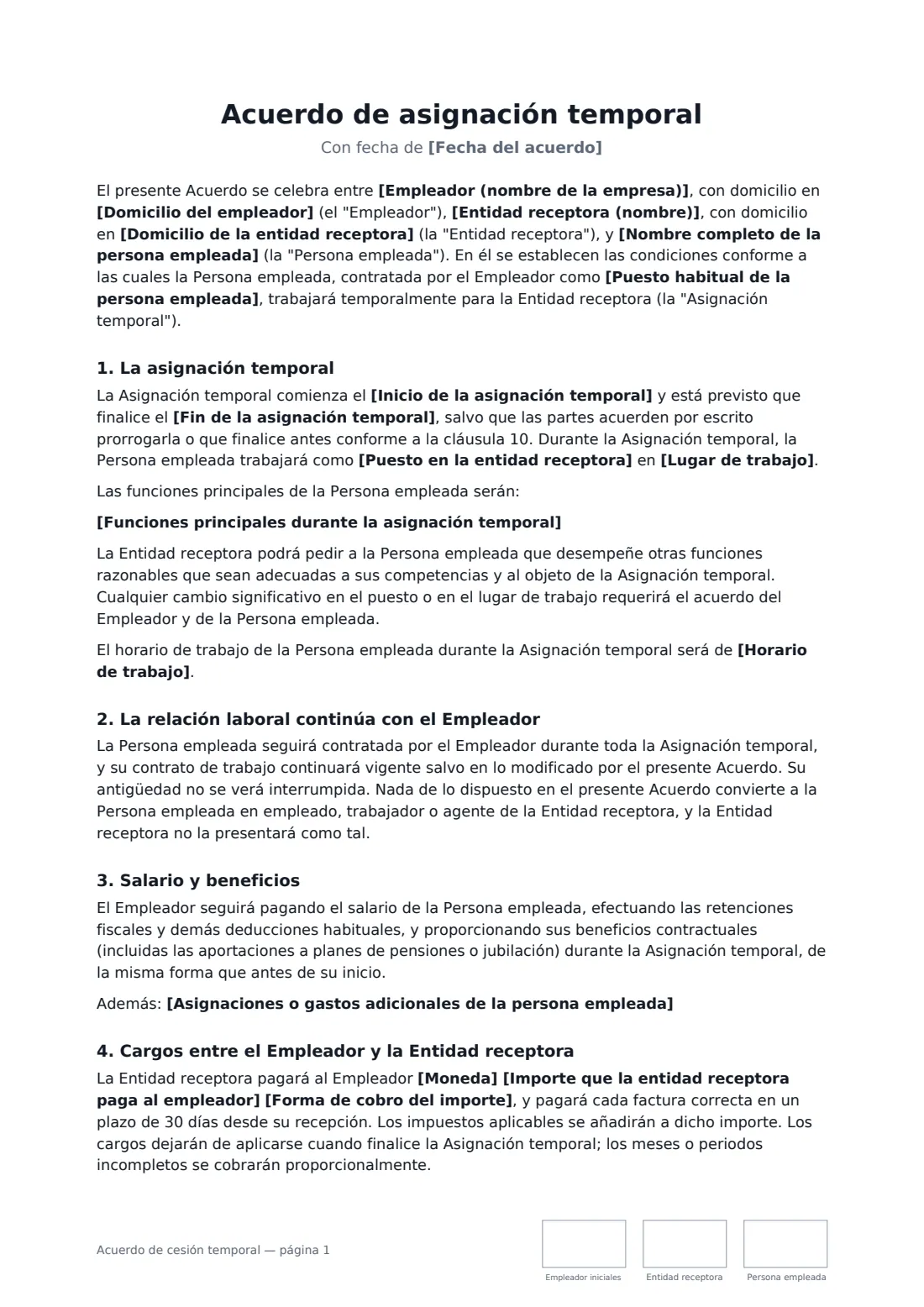 Acuerdo de cesión temporal: página 1 de 4