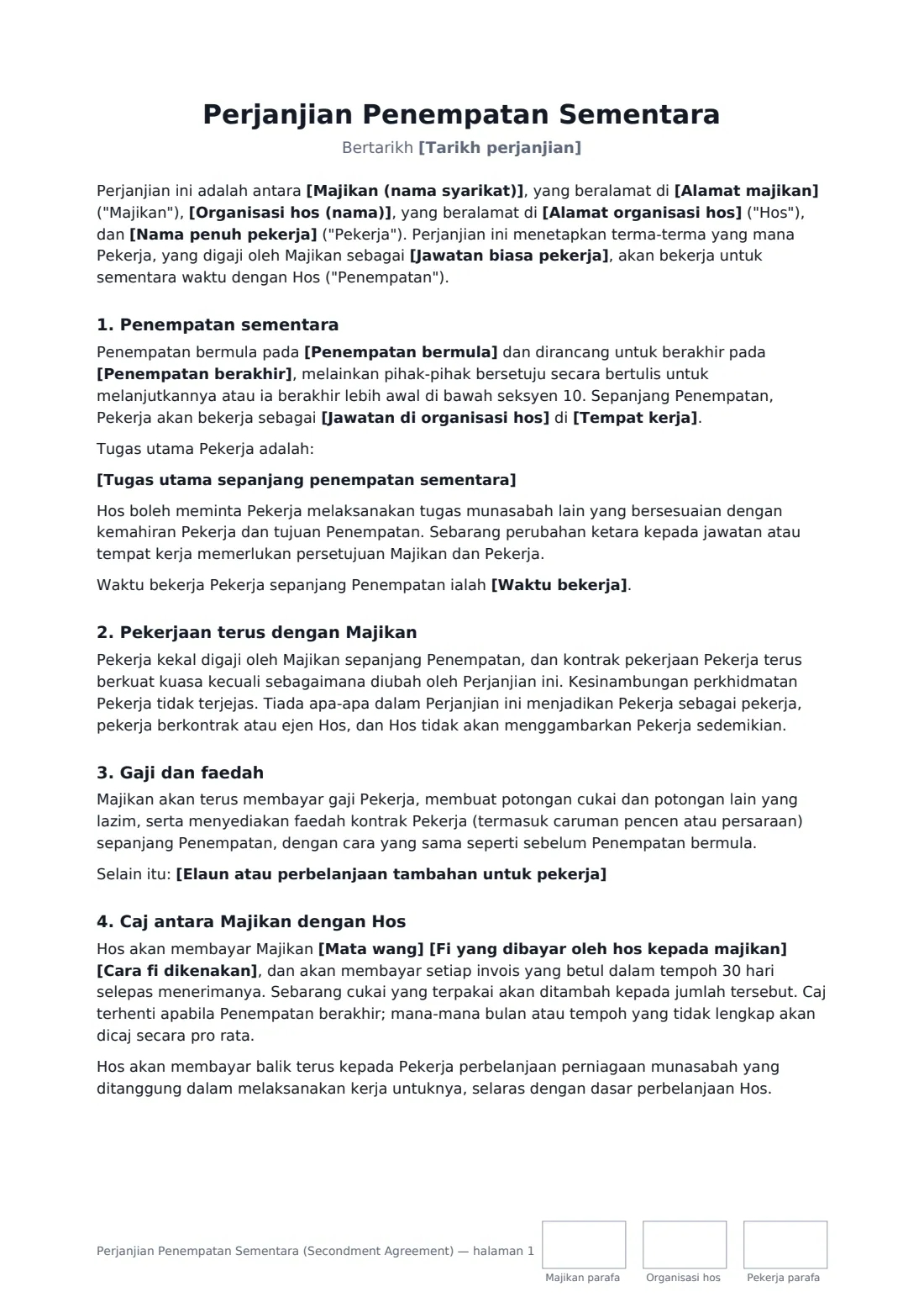 Perjanjian Penempatan Sementara (Secondment Agreement) — halaman 1 daripada 4