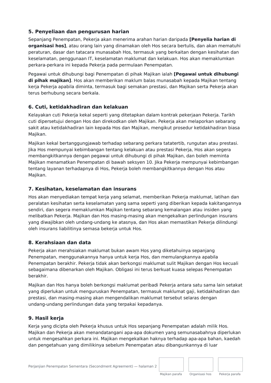 Perjanjian Penempatan Sementara (Secondment Agreement) — halaman 2 daripada 4