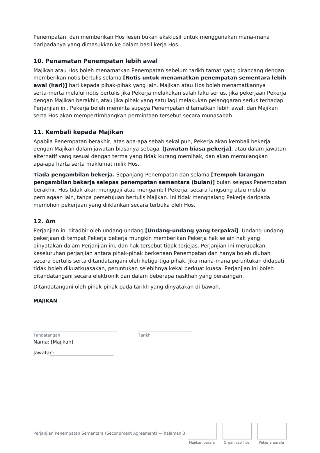 Perjanjian Penempatan Sementara (Secondment Agreement) — halaman 3 daripada 4