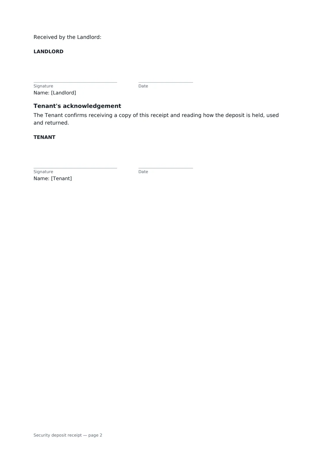 Security deposit receipt — page 2 of 2