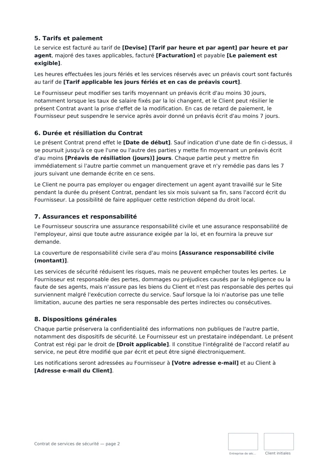 Contrat de services de sécurité — page 2 sur 3