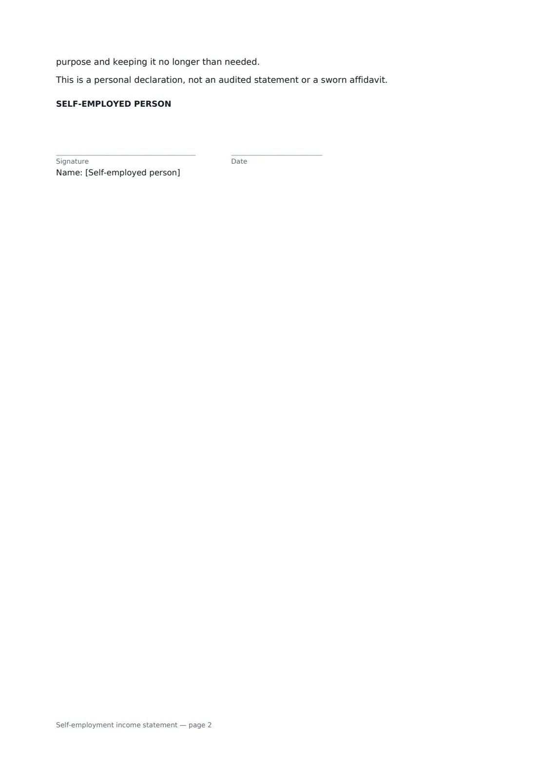 Self-employment income statement — page 2 of 2