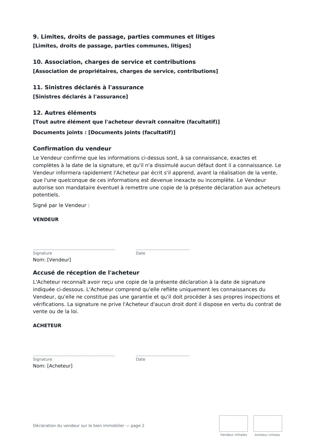 Déclaration du vendeur sur le bien immobilier — page 2 sur 2