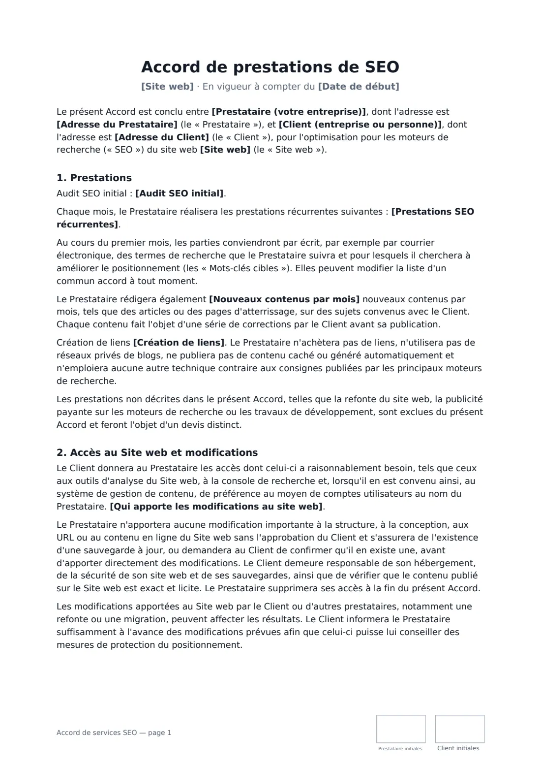 Accord de services SEO — page 1 sur 3