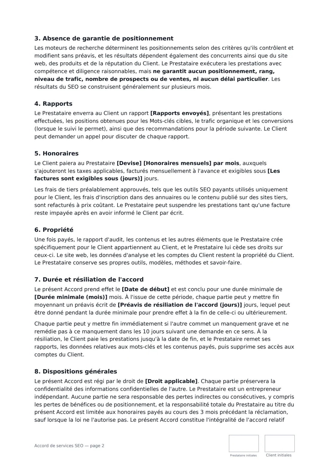 Accord de services SEO — page 2 sur 3