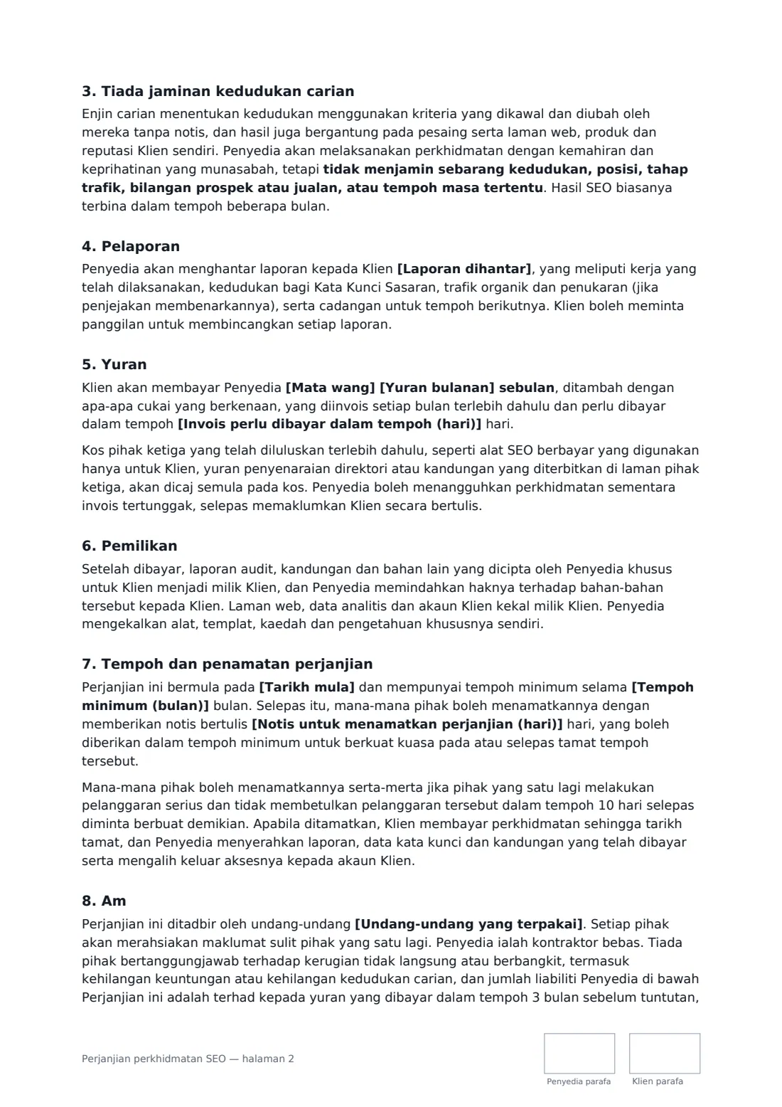 Perjanjian perkhidmatan SEO — halaman 2 daripada 3