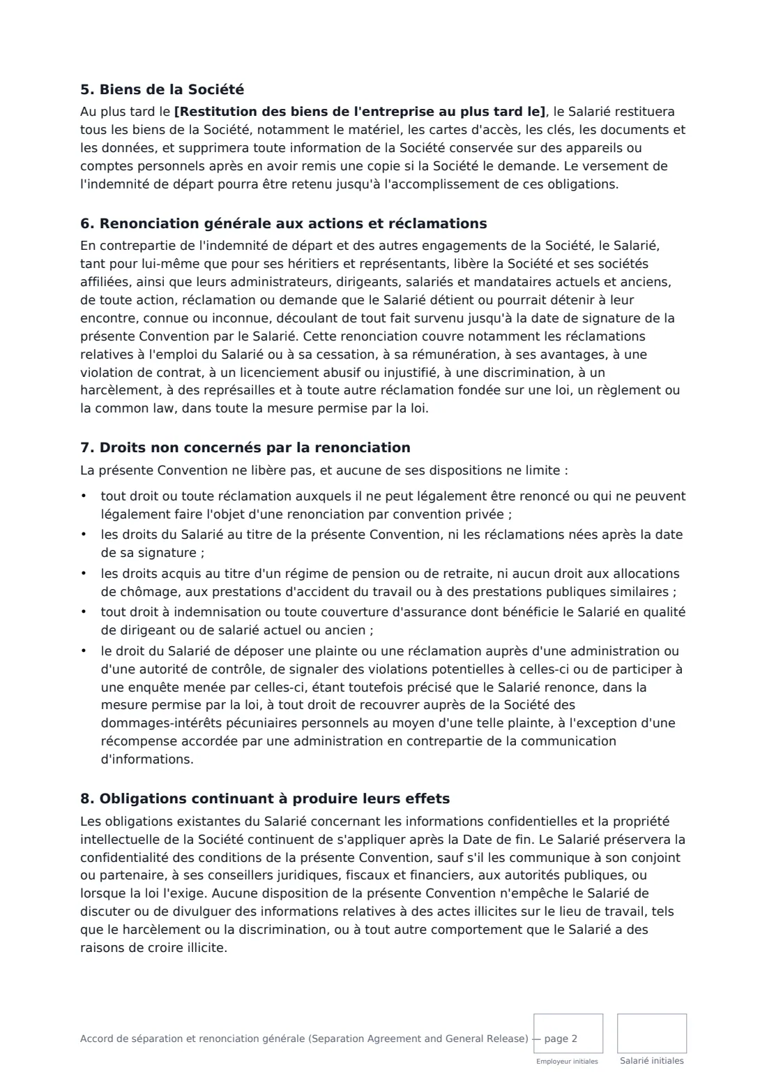 Accord de séparation et renonciation générale (Separation Agreement and General Release) — page 2 sur 4