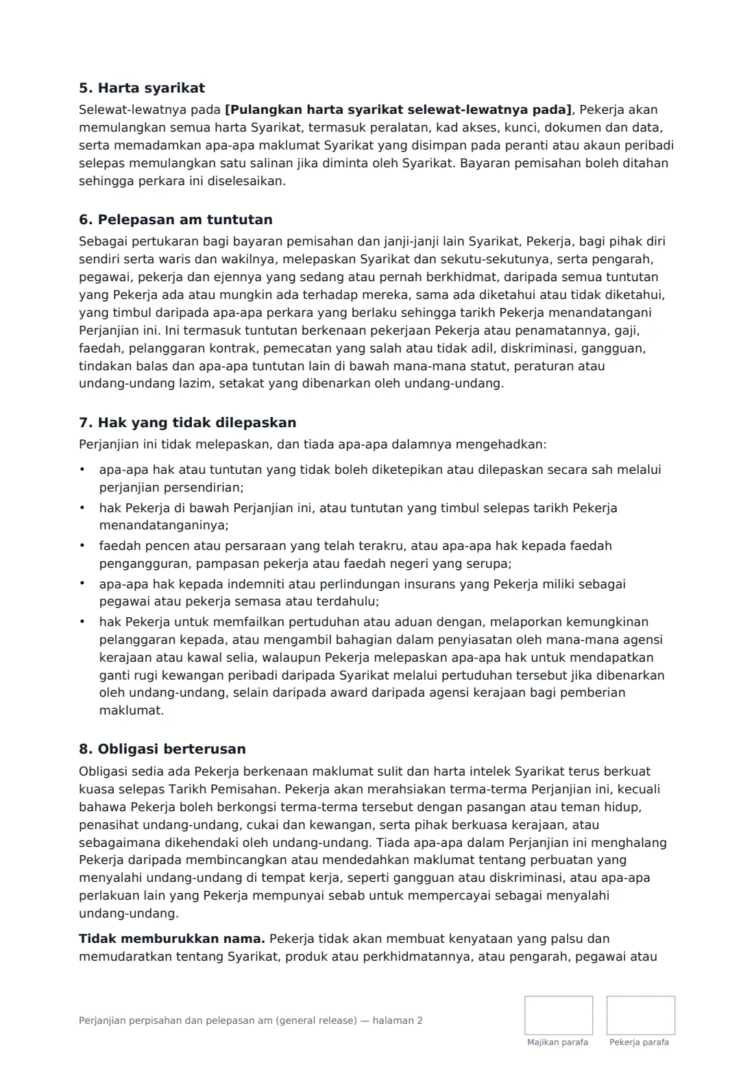 Perjanjian perpisahan dan pelepasan am (general release) — halaman 2 daripada 4