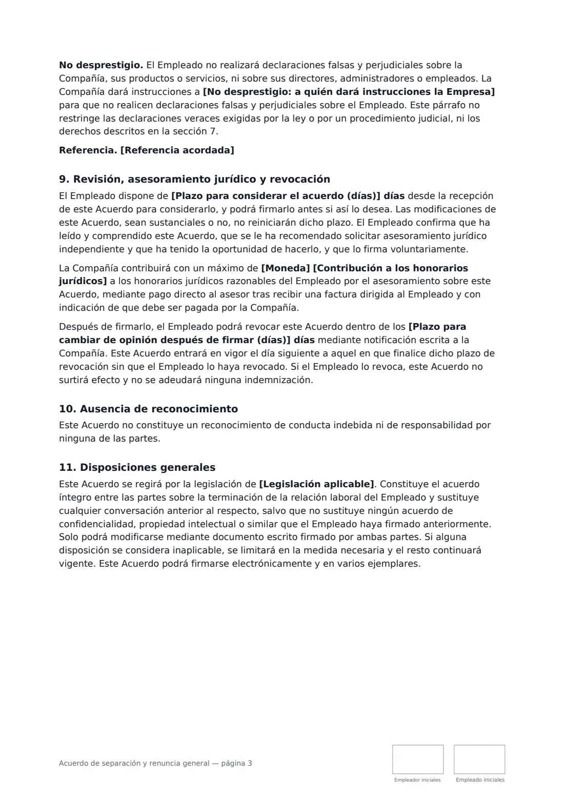 Acuerdo de separación y renuncia general: página 3 de 4