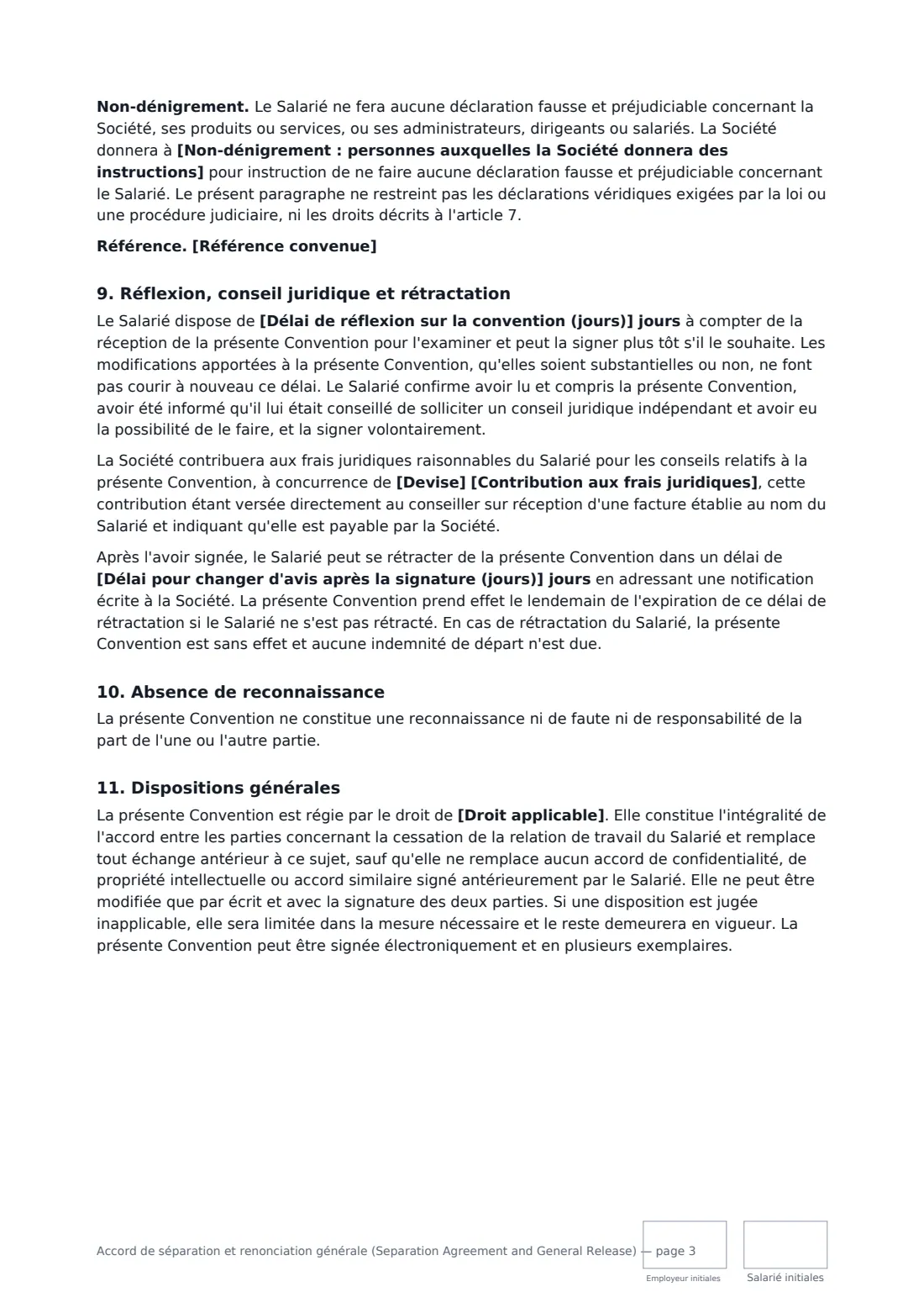 Accord de séparation et renonciation générale (Separation Agreement and General Release) — page 3 sur 4