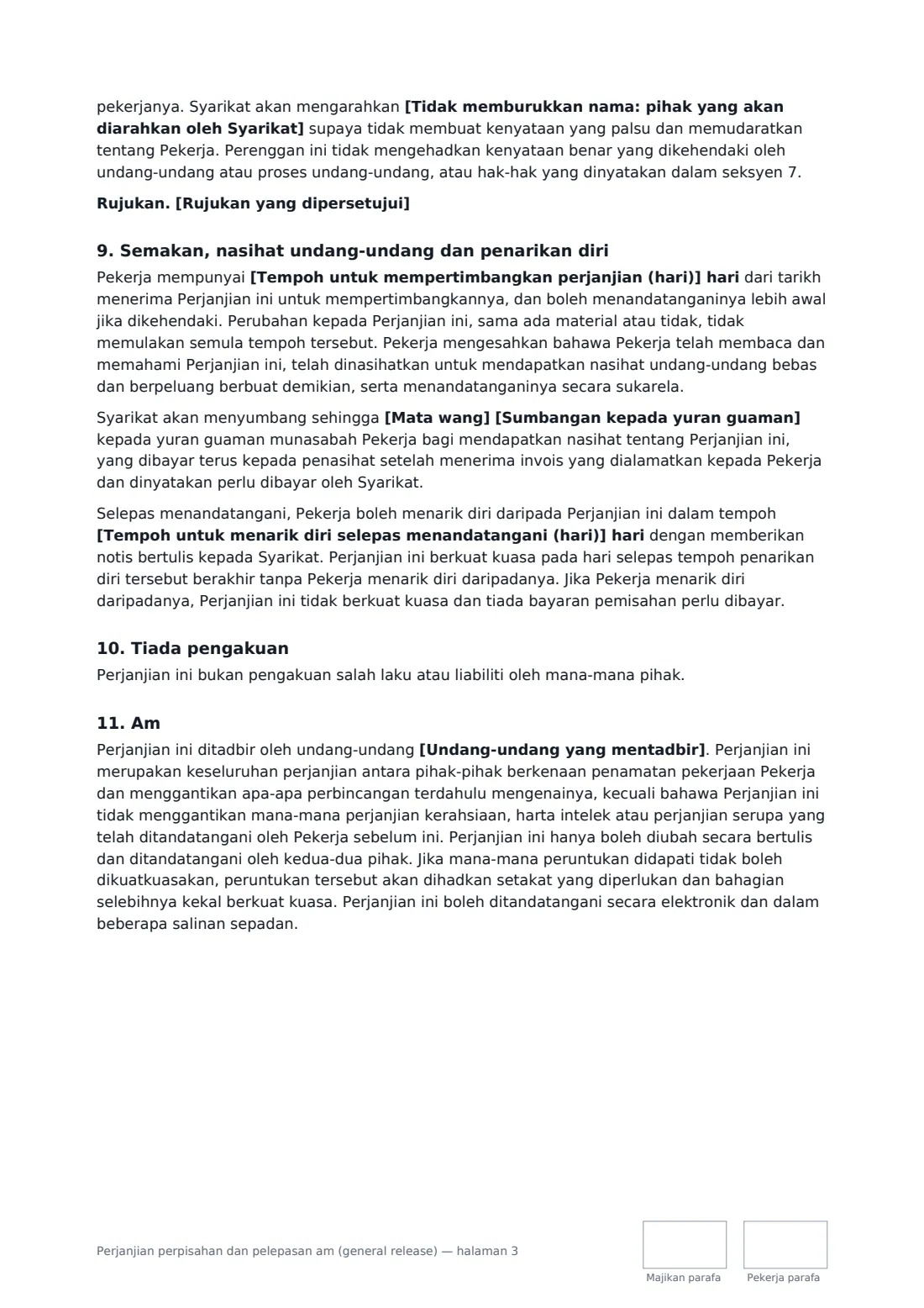 Perjanjian perpisahan dan pelepasan am (general release) — halaman 3 daripada 4