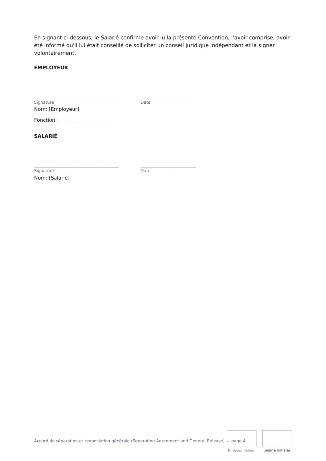 Accord de séparation et renonciation générale (Separation Agreement and General Release) — page 4 sur 4