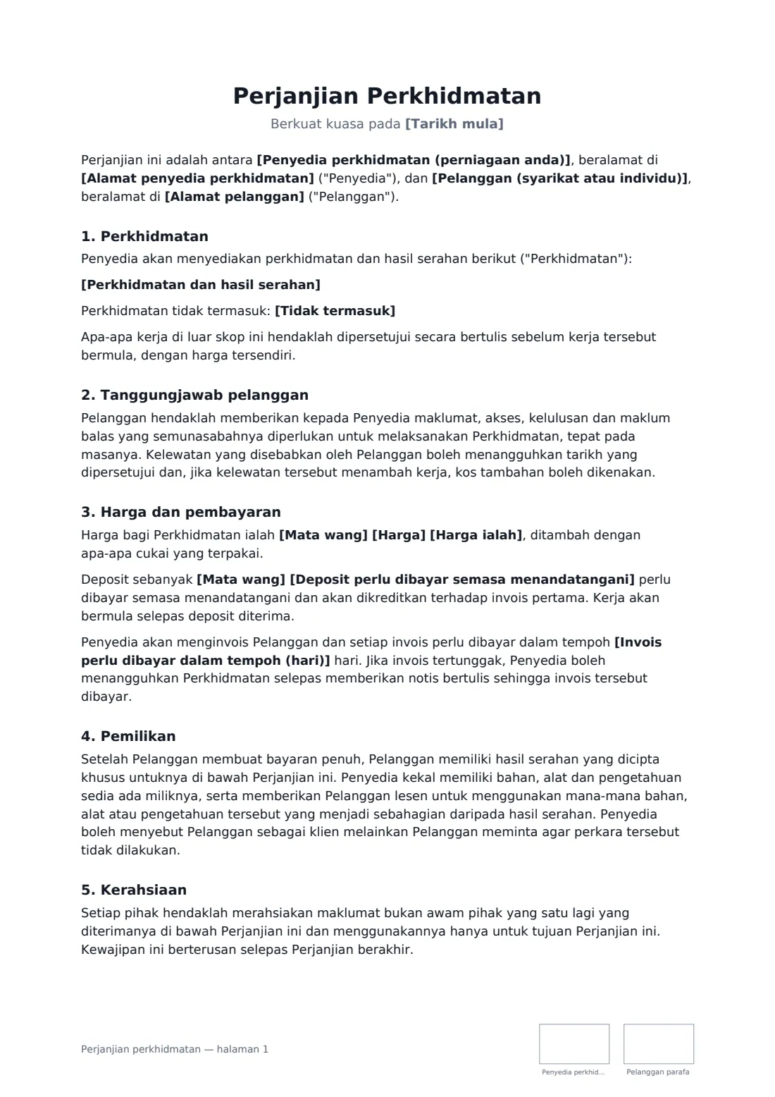 Perjanjian perkhidmatan — halaman 1 daripada 2