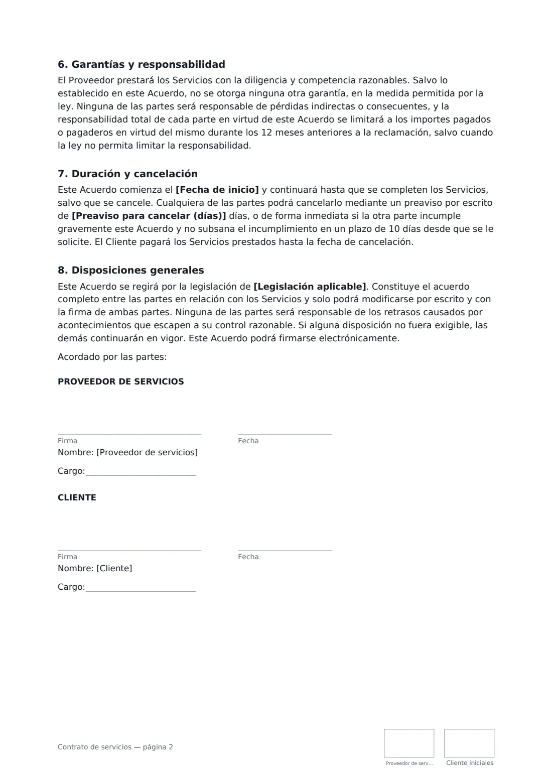 Contrato de servicios: página 2 de 2