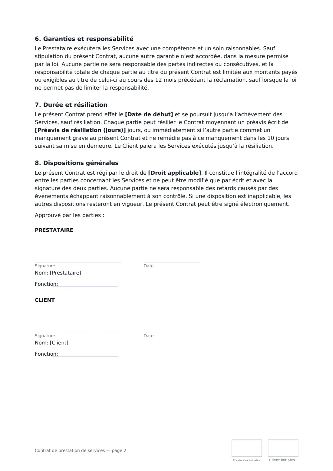 Contrat de prestation de services — page 2 sur 2