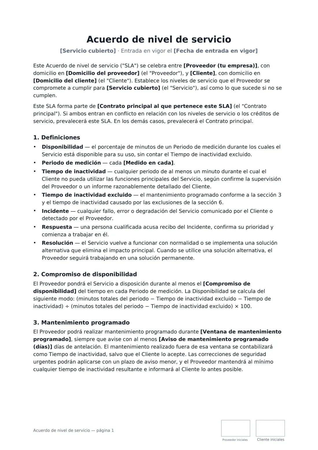 Acuerdo de nivel de servicio: página 1 de 4