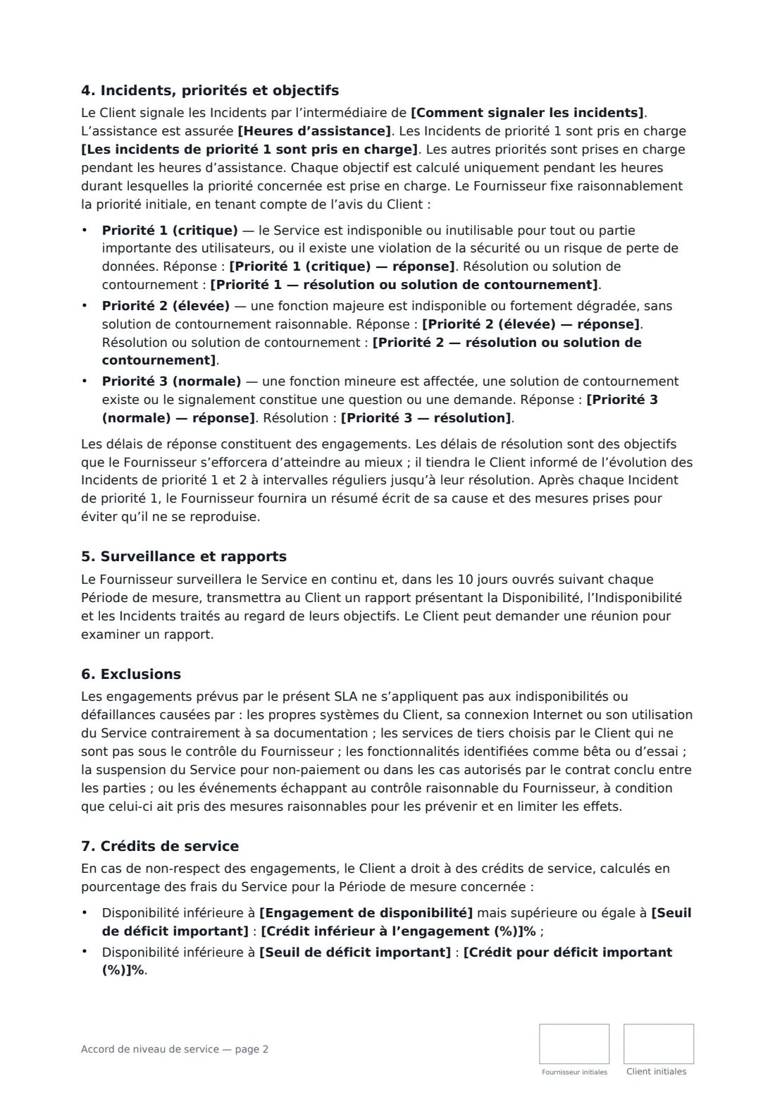 Accord de niveau de service — page 2 sur 4