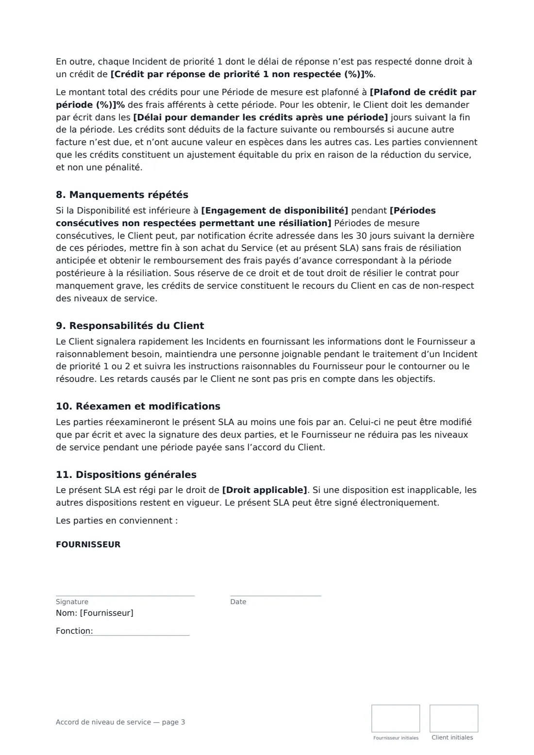 Accord de niveau de service — page 3 sur 4