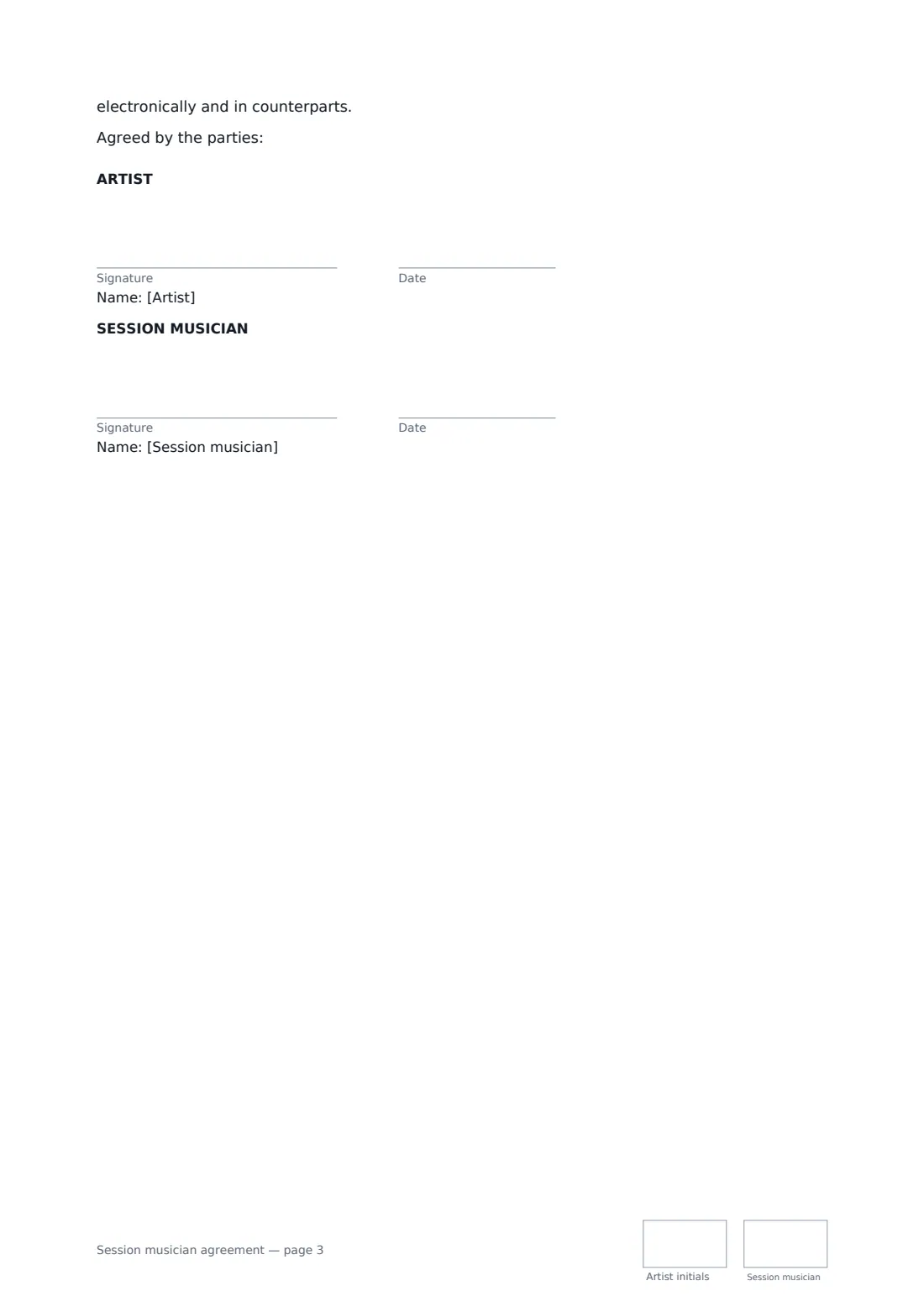 Session musician agreement — page 3 of 3