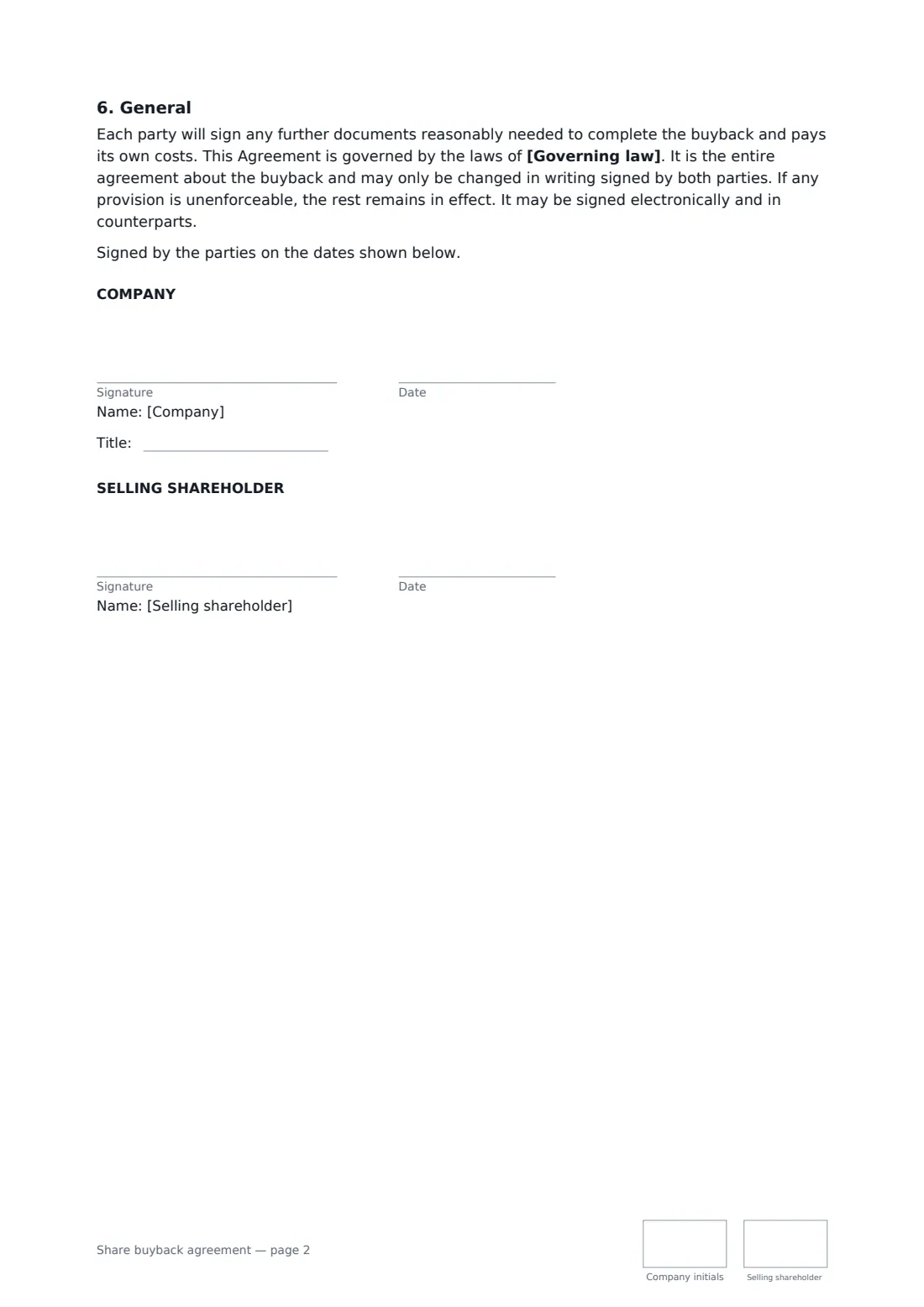 Share buyback agreement — page 2 of 2