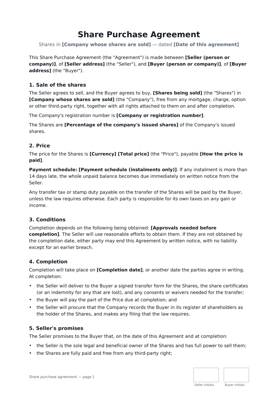 Share purchase agreement — page 1 of 2