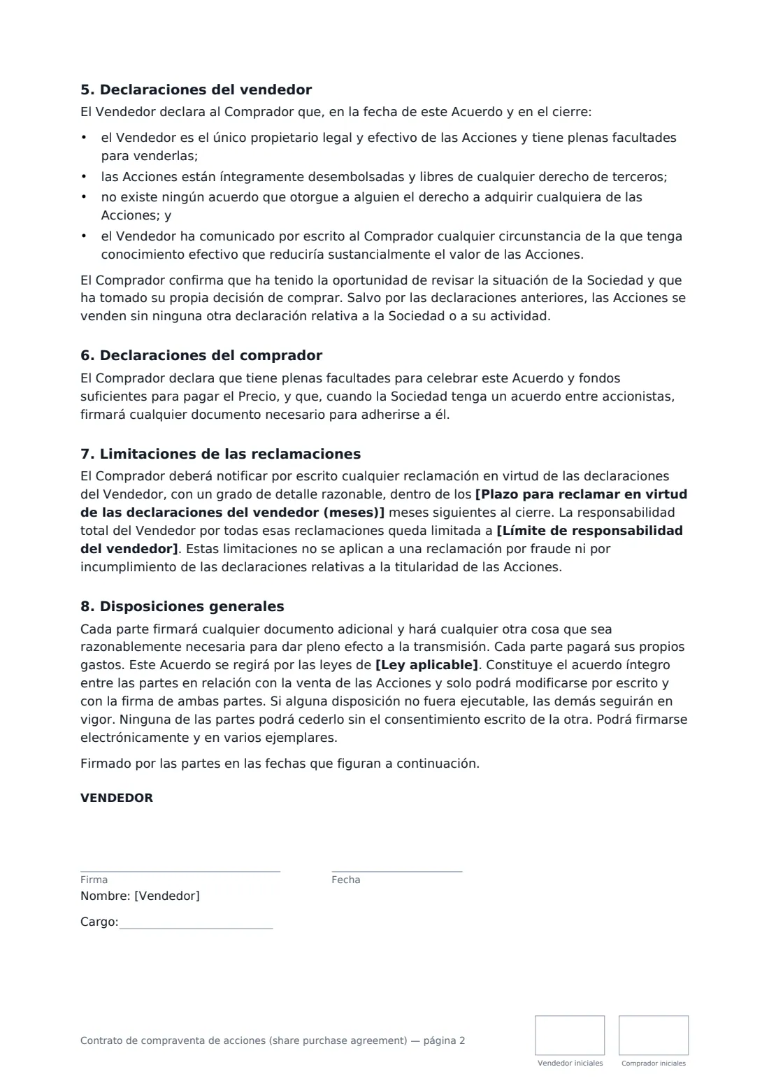 Contrato de compraventa de acciones (share purchase agreement): página 2 de 3