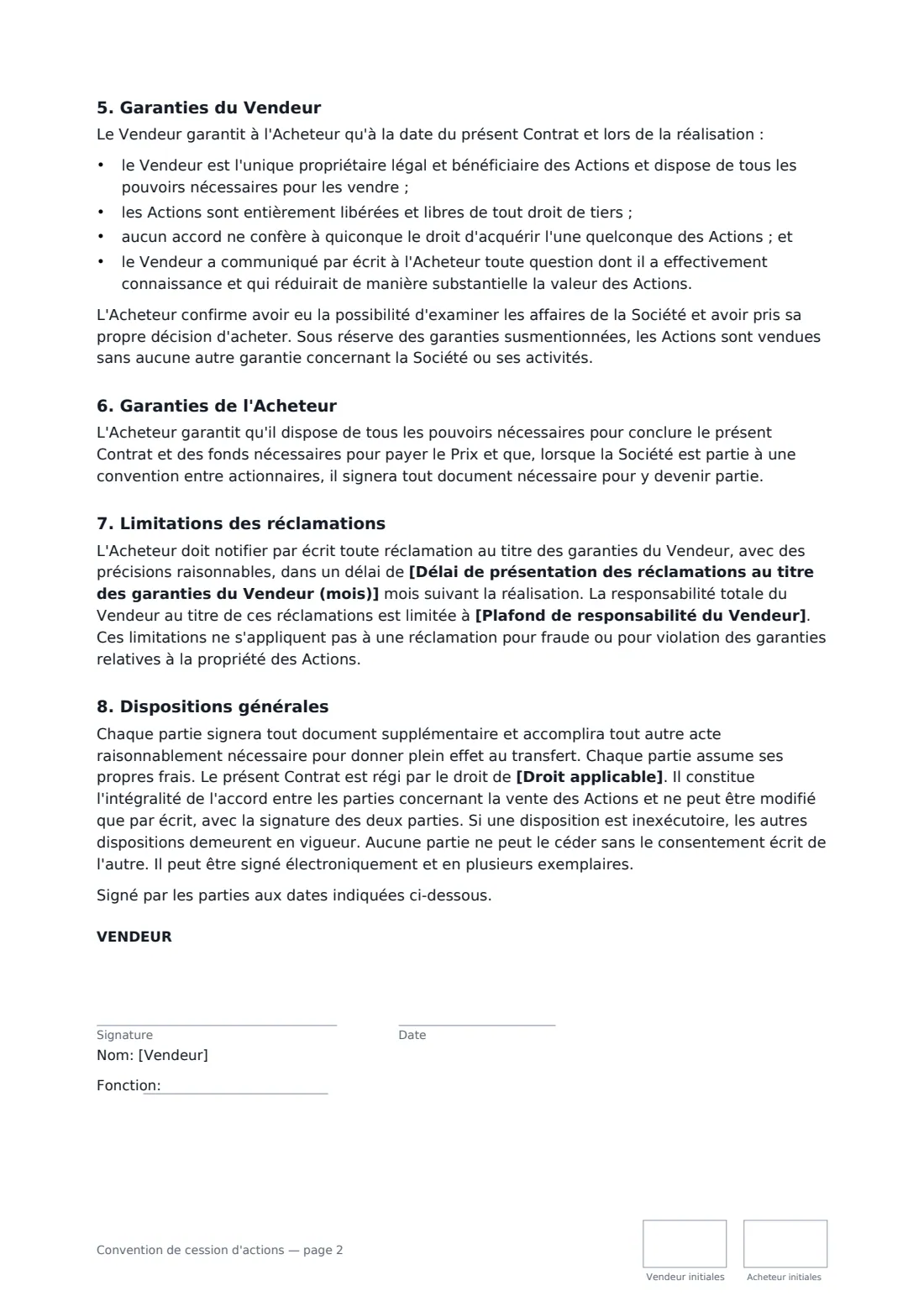 Convention de cession d'actions — page 2 sur 3