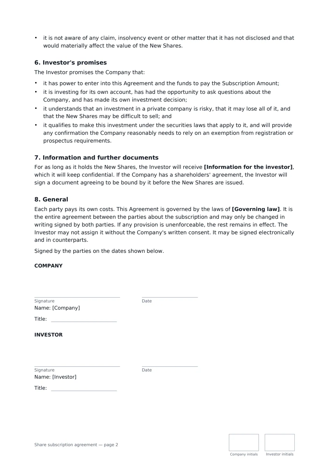 Share subscription agreement — page 2 of 2