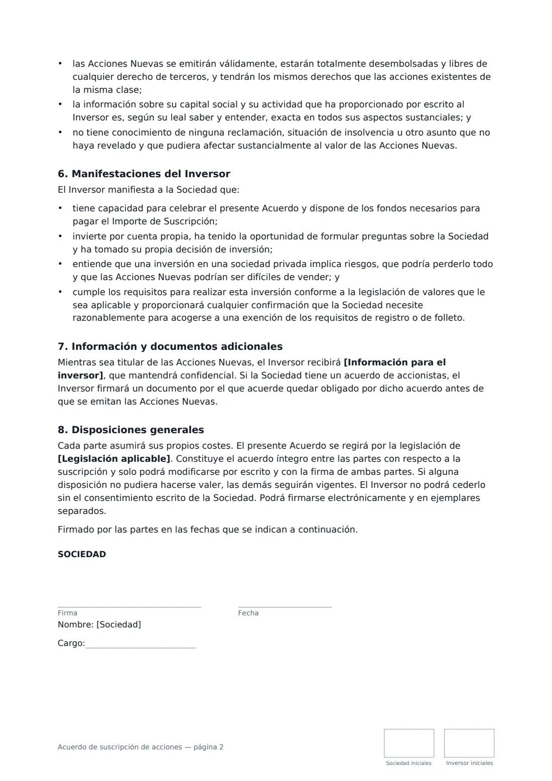 Acuerdo de suscripción de acciones: página 2 de 3