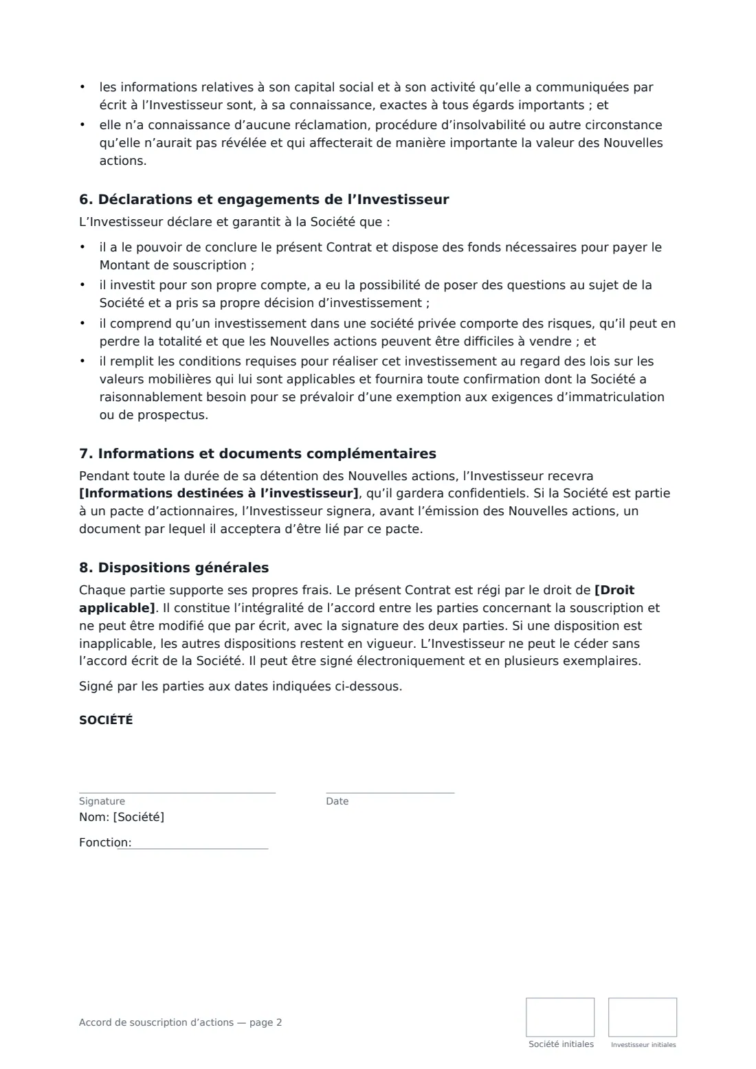 Accord de souscription d’actions — page 2 sur 3