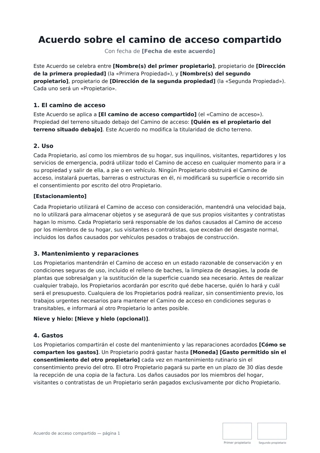 Acuerdo de acceso compartido: página 1 de 2