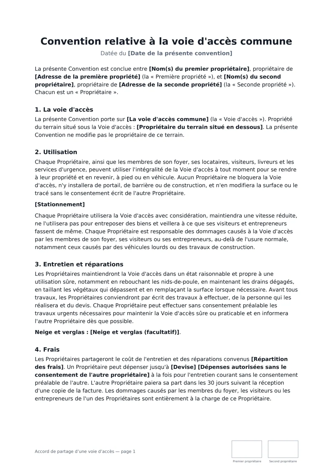 Accord de partage d’une voie d’accès — page 1 sur 2
