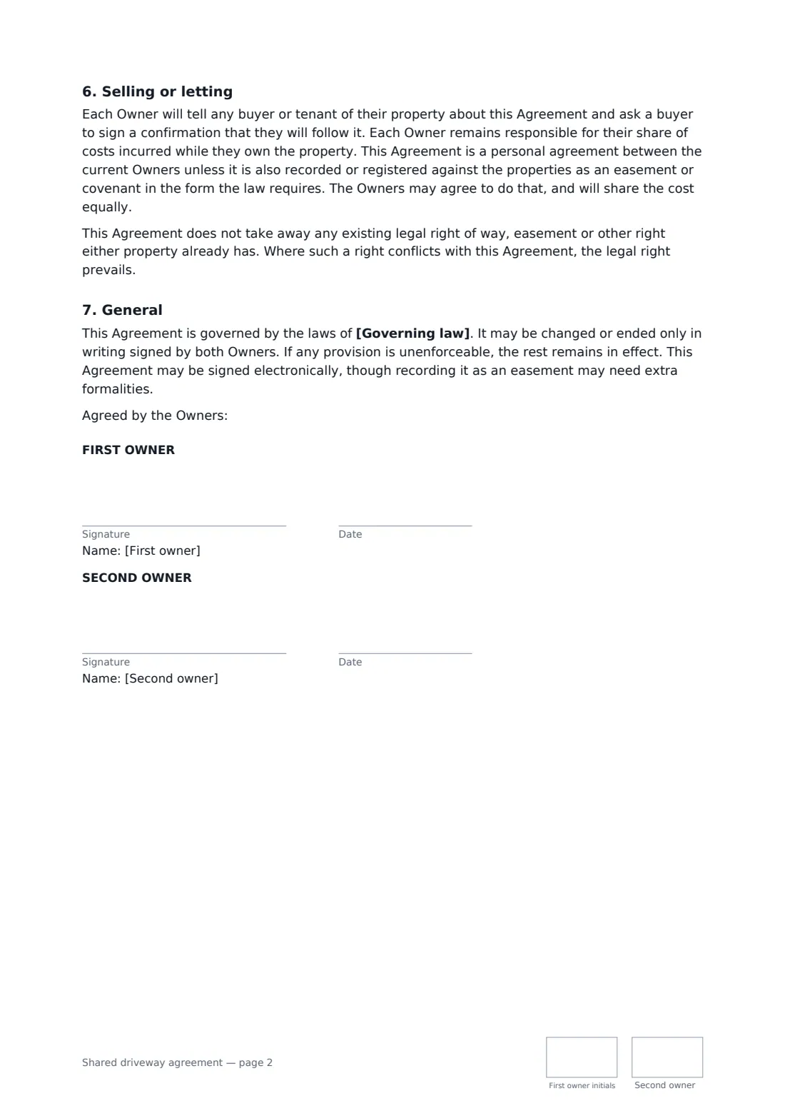 Shared driveway agreement — page 2 of 2