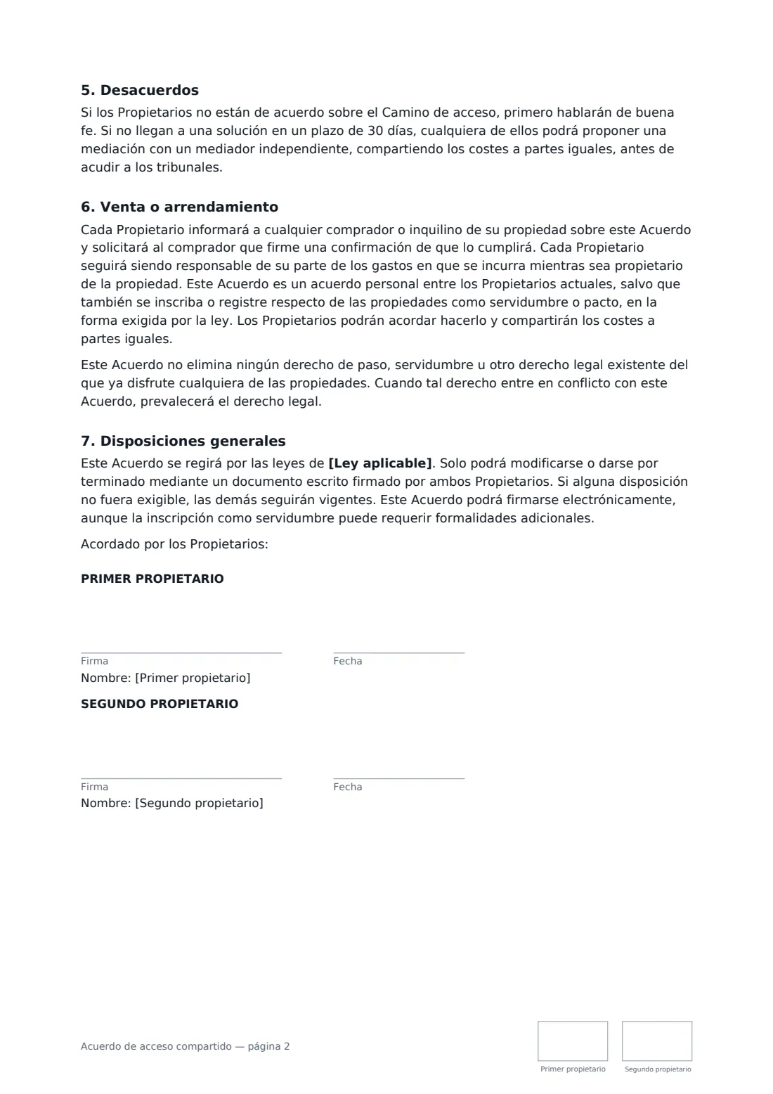 Acuerdo de acceso compartido: página 2 de 2