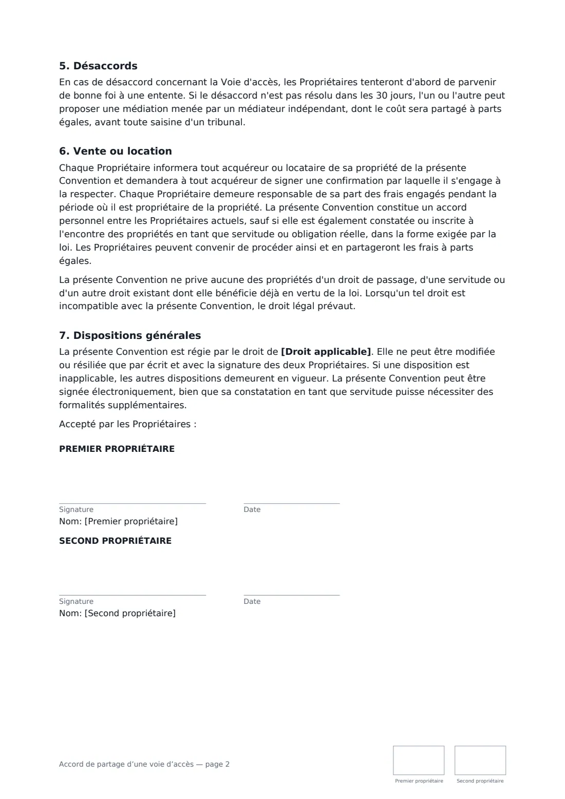 Accord de partage d’une voie d’accès — page 2 sur 2