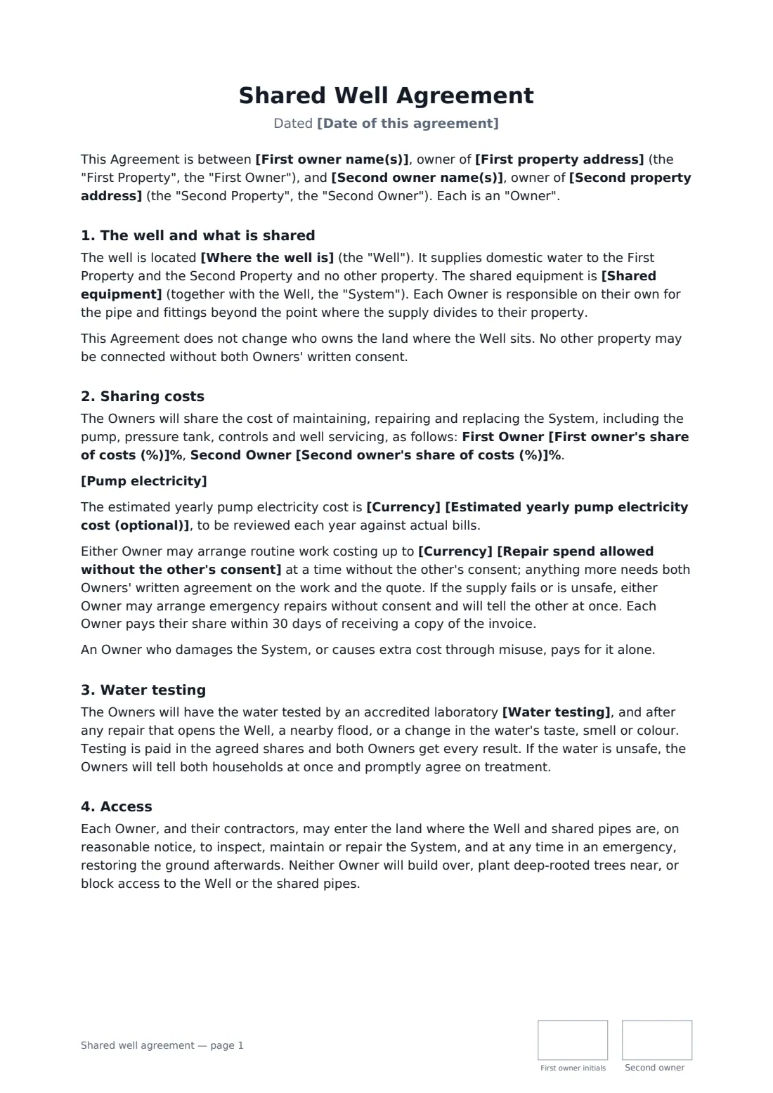 Shared well agreement — page 1 of 2