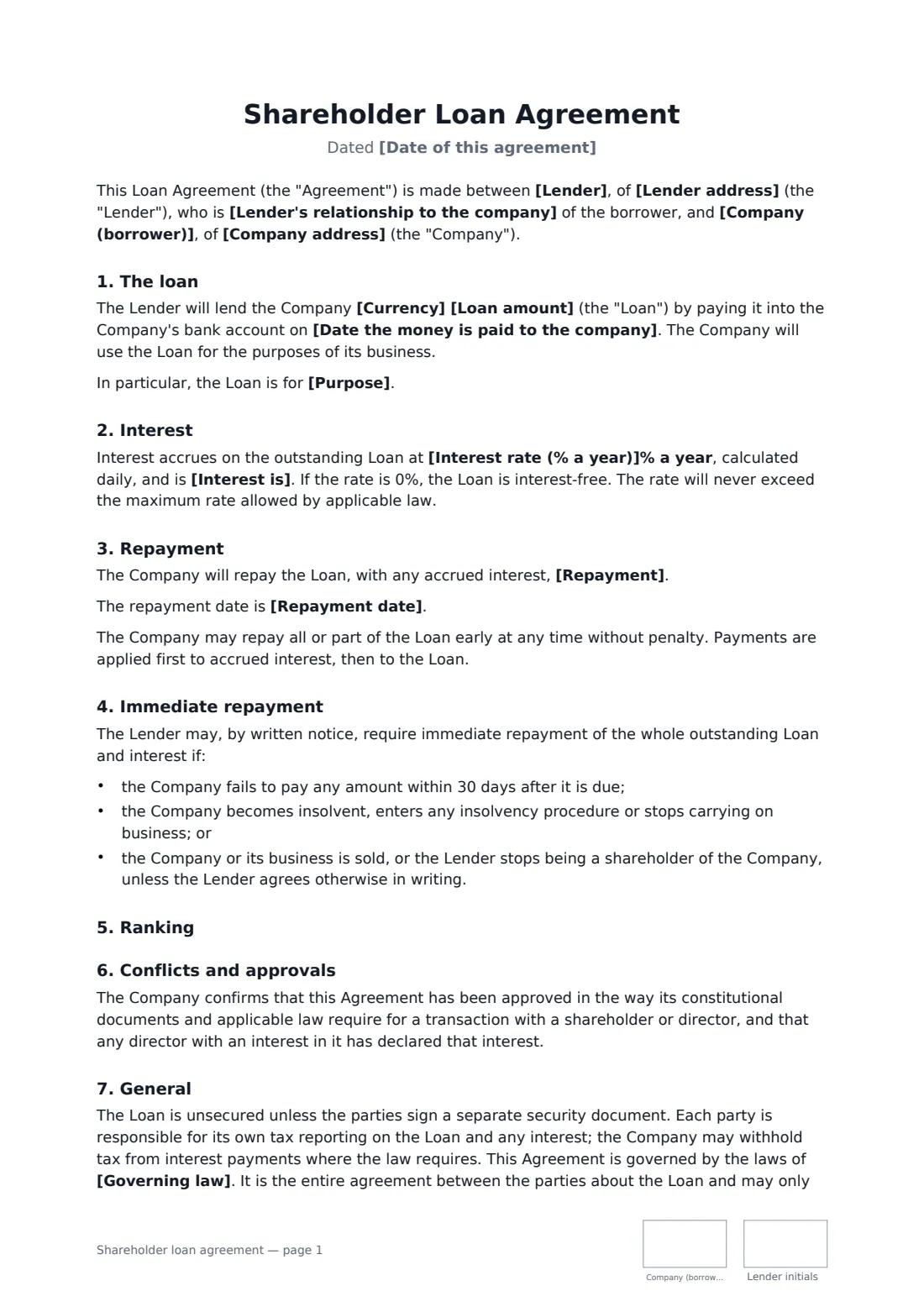Shareholder loan agreement — page 1 of 2
