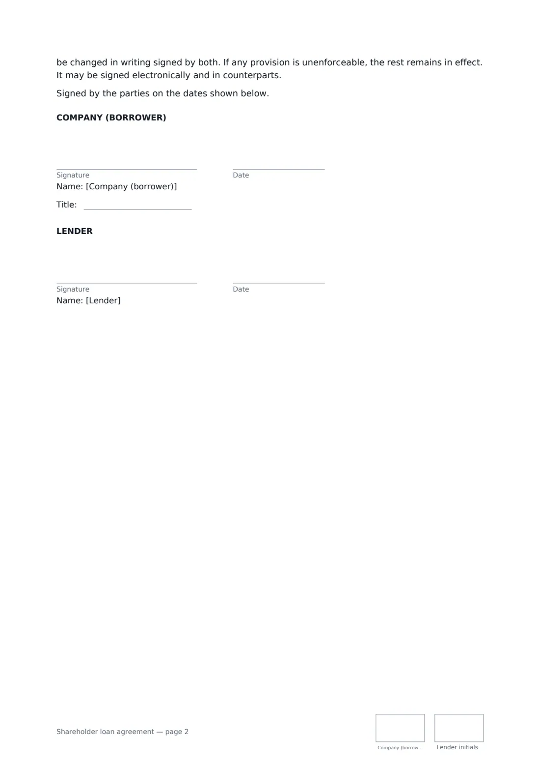 Shareholder loan agreement — page 2 of 2
