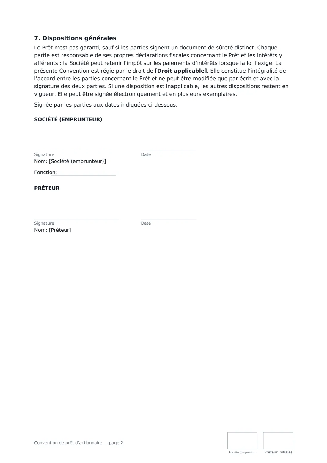 Convention de prêt d’actionnaire — page 2 sur 2