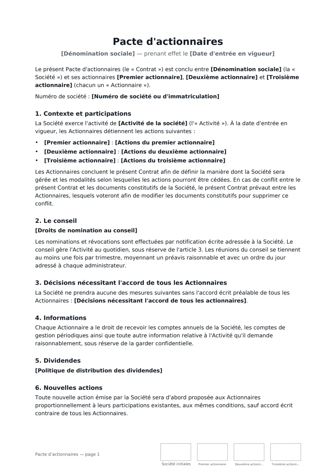 Pacte d’actionnaires — page 1 sur 3