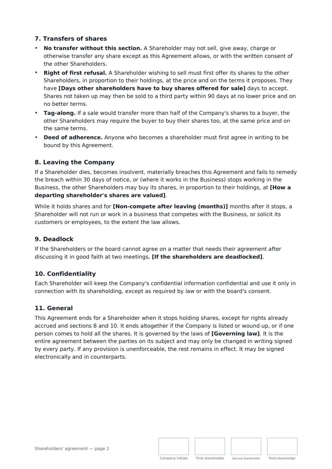 Shareholders' agreement — page 2 of 3