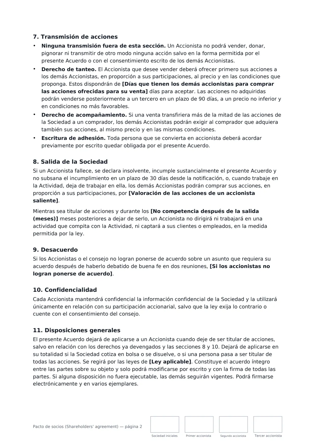 Pacto de socios (Shareholders' agreement): página 2 de 3