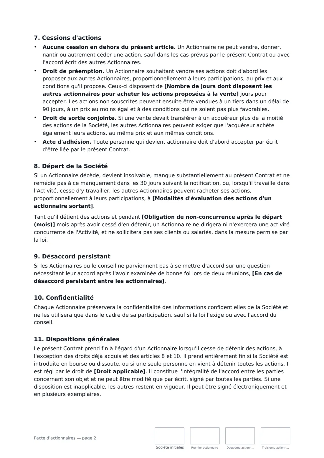 Pacte d’actionnaires — page 2 sur 3